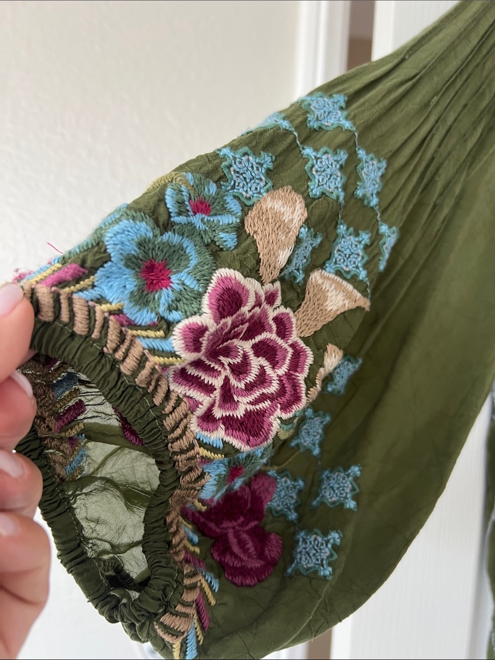NWOT Johnny Was Olive Green Embroidered Floral Button-Front Blouse size XL - Picture 5 of 12